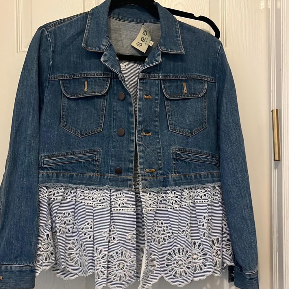 Gorgeous laces back denim jacket with fun blue and white details